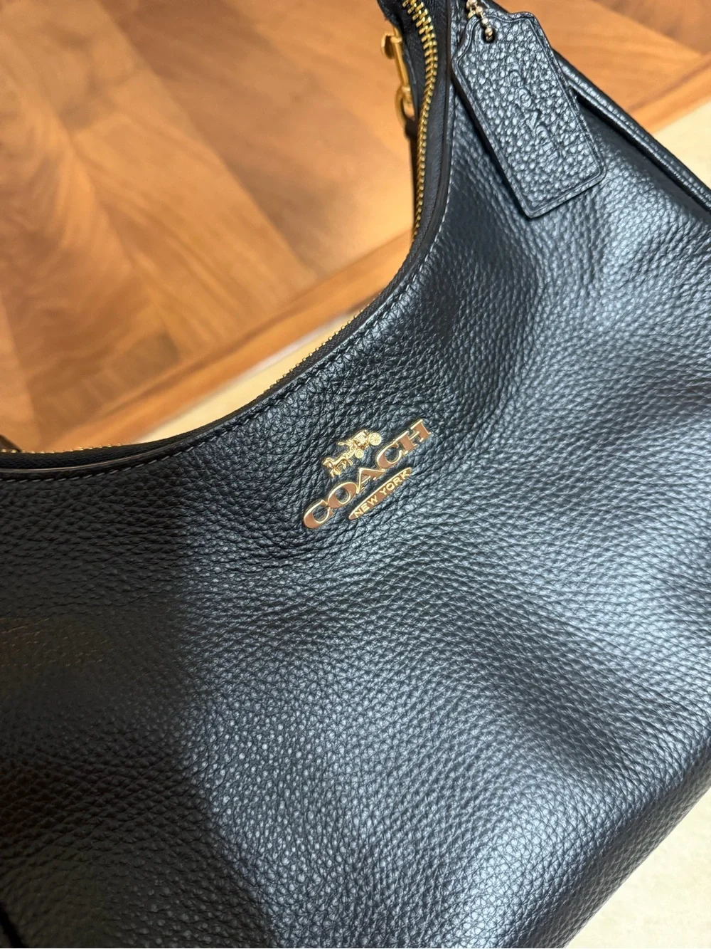 Coach Black Pebbled Leather Shoulder Hobo with Gold Hardware